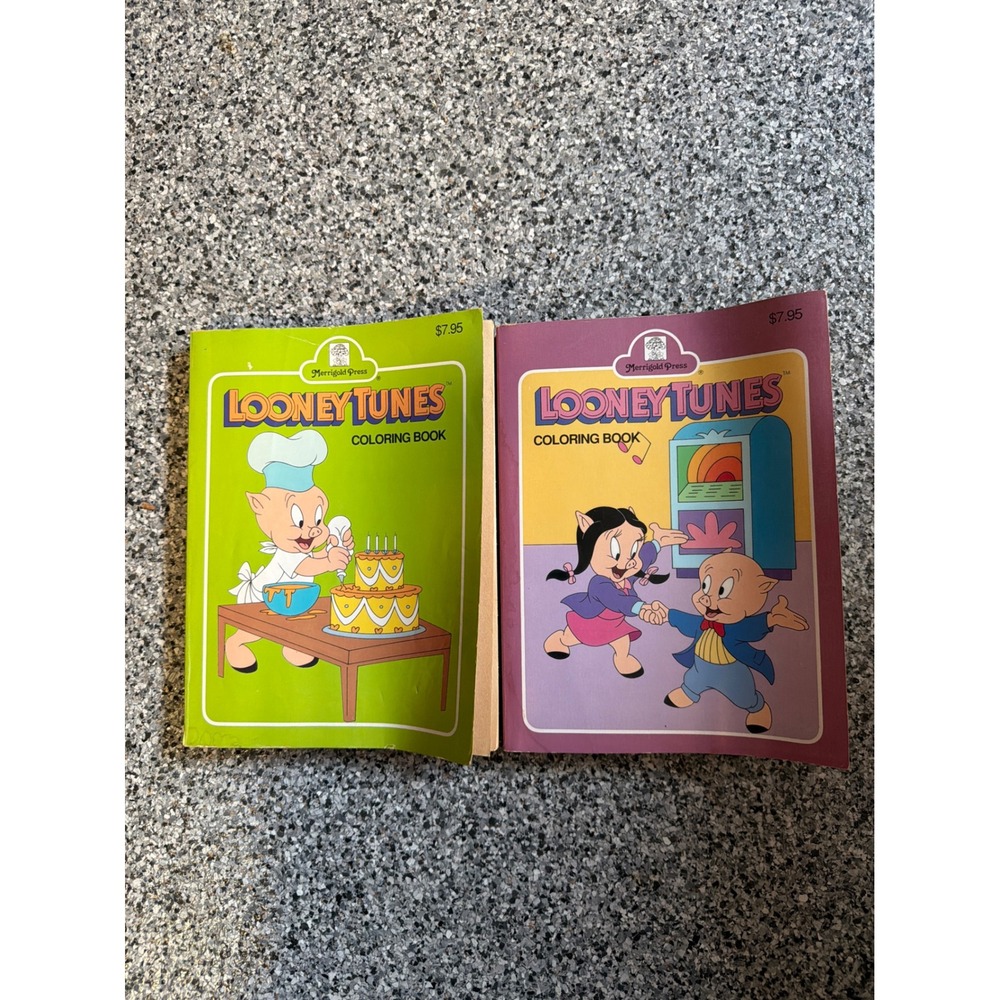 Vintage 1989 Looney Tunes Coloring Book Set Merrigold Press Porky Pig 2 Pack